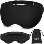 Fygrip 3D Eye Mask Sleep Mask for Men & Women, Ultra Comfort 100% Pressure-Free & 100% Light Block-Out Eye Mask for Sleep with Easy Adjustable Strap, Night Eye Cover for Travel, Black