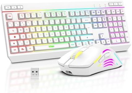 RedThunder K20 Combo Tastiera e Mouse Wireless, Tastiera Full-Size Anti-ghosting con Tasti Multimediali + Mouse Ottico 7D 4800DPI, Set da Gioco/Ufficio RGB Ricaricabile per PC Laptop Mac Xbox(Bianco)