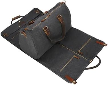 2 in 1 Waxed Canvas Leather Suit Luggage Garment Bag with Shoulder Strap for Travel and Business Trips, Canvas Black, American Casual