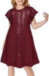 GRACE KARIN Girls Burgundy Sequin Party Dress 2024 Formal Fancy Fall Winter Christmas Midi Pageant Dress,10-12 Years