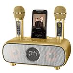 Upgrade Karaoke Machine for Adults and Kids,Portable Bluetooth 2 UHF Wireless Karaoke Microphone with Holder/USB/TF Card/AUX-in, PA Speaker System for Home Party, Picnic,Car,Outdoor/IndoorKaraoke-Gold