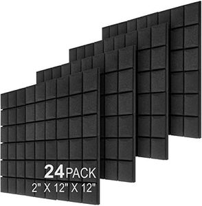 JBER 24 Pack 2" X 12" X 12" Acoustic Foam Panels,Soundproofing Wall Studio foam Panels wedges,Sound Insulation Absorbing Acoustic Treatment,9 Blocks Beveled Mushroom Fireproof Design - Black