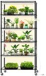 Bstrip DIY Plant Shelf with Grow Lights, Grow Light Shelf with Adjustable Rack and Wheels, Plant Stand, 8-Pack 192W T8 3000K Full Spectrum Grow Lights for Seed Starting,Seed Tray(29.5L x 13.8W x70.9H)