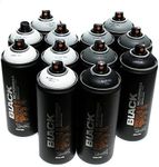 Montana Black 400ml Set of 12 Graffiti Street Art Mural Spray Paint (Grey Scale)