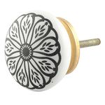 IndianShelf 4 Pieces Black Daisy Flat Floral Ceramic Premium Drawer Knobs for Kitchen Cabinet Hardware Door Pulls Decorative Dresser Kids