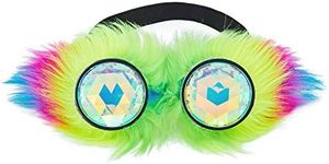 Kaleidoscope Steampunk Rave Glasses Goggles with Rainbow Crystal Glass Lens, Colorful Wool, Adjustable