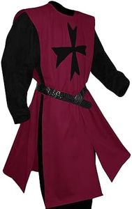 Gafeng Men's Medieval Crusader Tunic Knights Templar Renaissance Cloak Costume Two Piece Warrior LARP Halloween Outfits