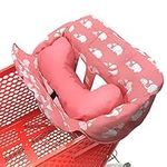 Soft Pillow Attached 2-in-1 Shopping Cart and High Chair Cover for Baby~Padded~Fold'n Roll Style~Portable with Handy Bag (Pink Elephant)