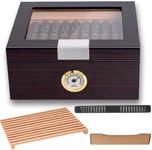 Mantello Ebony Glasstop 25-50 Cigar Humidor with Tray Divider for 2-Way Humidity Packs