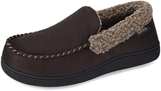 VONMAY Men's Moccasin Slippers Fuzzy Warm House Shoes Fleece Memory Foam Indoor Outdoor, Coffee, Size 13