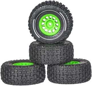 1/16 & 1/18 RC Truck Tires & Wheels - Pre-Glued All-Terrain Tires - 12mm Hex 2.56" OD - Fits for Traxxas Slash, ARRMA Mojave GROM, Tamiya, Kyosho, HPI - Durable Nylon Wheels for On/Off Road Bashing