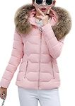 OMZIN Women Winter Warm Down Jacket Thick Slim Flash Coat Down Outdoor Hood Parka Short Slim Jacket Black PK 2XL