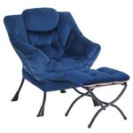 SESHINELL Lazy Chair with Ottoman, Modern Accent Chair Lounge Leisure Sofa Chair with Armrests, Reading Chair and Folding Footstool for Living Room, Bedroom, Office, Royal Blue