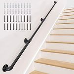 13ft/4m Staircase Handrails -OZHOMY Pipe Stair Handrail Carbon Steel Pipe Handrail, Industrial Pipe Handrail with Wall Mount Support, Round Corner Wall Handrailings for Indoor and Outdoor