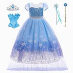 MISS & MR BM Girls Elsa Dress Up Princess Costume Set - Snow Queen Fancy Dress & Accessories for Themed Party, Birthday and Halloween Costumes, Age 4-5 Years