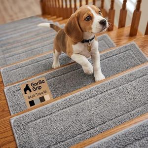 GORILLA GRIP Peel and Stick Stair Treads, 15 Pack, for Wooden Steps, Multi-Surface Use, Machine Washable Carpet Runners, Indoor Rugs for Stairs, Pet Friendly, Universal Size, Gray, 8x28 Inches