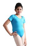 The Dance Bible Girls Basic Short Sleeve Ballet Gymnastics Leotard (Cobalt Blue, 120 (4-6 Years))