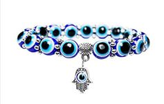 VR Creatives Unisex-Adult Turkish Evil Eye Blue Beaded Hamsa Charm Stretch Bracelet Hand Of Fatima Turkish Evil Eye Lucky Bracelet For Protection And Blessing