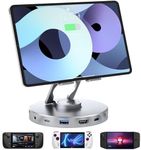 Docking Station 10 in 1 4K @ 60Hz HD SD TF 4.0 Reader, Gigabit Ethernet RJ45 100W PD, 3.5 mm Audio Jack, USB A, USB C Rotatable Folding Type-C Tablet Stand Holder for iPad, Steam Deck, ROG, Legion Go