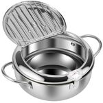 Stainless Steel Deep Fryer Pot with Strainer Basket and Thermometer 3 Sizes Oil Mini Fryer Deep Frying Oil Container for Frying Fish Shrimp Chicken (Small)