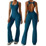 Litthing Womens Flared Jumpsuit Backless Bodycon One Piece Sleeveless Sexy Yoga Unitards U Neck All In One Jumpsuits Fitness Removable Padded Playsuit Hollow Racerback Gym Romper for Women