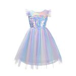 Dressy Daisy Unicorn Birthday Rainbow Tulle Dress Princess Costume Fancy Party Outfit for Little Girls Size 7-8