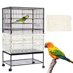 Adjustable Bird Cage Cover, Daoeny Bird Cage Seed Catcher, Large Soft Nylon Mesh Net with Daisy Pattern, Birdcage Cover Skirt Seed Guard for Parrot Parakeet Macaw Round Square Cages (White)