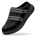 FitVille Mens Wide Slippers with Arch Support Breathable Adjustable House Slippers Mules‌ Orthopedic Indoor Walking Shoes Slip On Clog for Plantar Fasciitis(Black, 12 Wide)