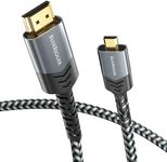 BlueRigger Micro HDMI to HDMI Cable (10FT, HDMI 2.0 4K@60Hz HDR, Male to Male,3D,18Gbps Braided Cord, ARC) - Compatible with GoPro Hero 7/6, Raspberry Pi 4/5, Sony A6300 Camera/Retroid Pocket 3+