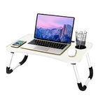 NTEK Laptop Bed Table Lap Standing Desk | Notebook Table Dorm Desk with Foldable Legs & Cup Slot | Portable Bed Desk for Laptop | Eating Breakfast, Reading, Watching Movie on Bed/sofa (WHITE)