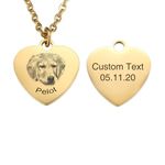 INBLUE Personalized Pet Portrait Necklace for Women Stainless Steel Round/Heart Disc Engraving with Picture Name Customized Pet Loss Memorial Gifts for Pet Lovers (A2 - Gold)