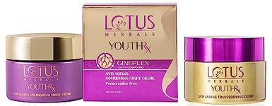 Lotus Herbals Cream Youth Rx Anti-aging Skin Care Range, Youth Rx Anti-Aging Transforming Crème SPF 25, PA +++- 50g And Herbals YouthRx Anti-Ageing Nourishing Night Creme, 50g