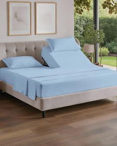 Split Head King Sheet Set – 4 Piece Flex Split Top King Sheets for Adjustable Beds - Fits 14” to 16" Mattress w/ Deep Pockets - Soft, Breathable & Cooling - Luxury Bedding & Wrinkle Free - Light Blue