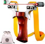 Stainless Steel Slingshot Set for Adults, Solid Wood Anti-Slip Handle, Adjustable Sight & Level, Outdoor Target Practice Catapult Kit with 2 Rubber Bands
