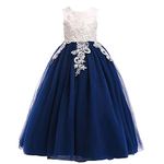 Weileenice Junior Girls Lace Bridesmaid Dress Navy 14 15 Flower Girl Wedding Prom Dance Maxi Gown Junior A Line Formal Princess Pageant Tulle Dresses Champagne Long Dinner Party Evening Reception Gala