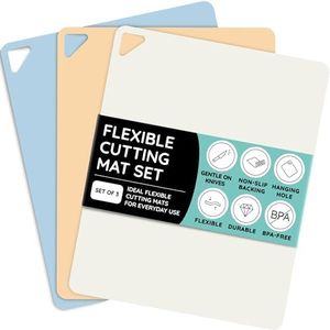 Extra Thick Flexible Cutting Boards for Kitchen, Cutting Mats for Cooking, Colored Cutting Mat Set, Non-Slip Cutting Sheets, Flexible Plastic Cutting Board Set of 3, 15"x12"