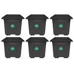 TrustBasket UV Treated Square Plastic Planter (12 inches) - Black Color- Set of 6 | Heavy Duty Highly Durable Plant Container Gamla for Indoor Home Decor & Outdoor Balcony Garden