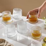 Nestasia Rotating Whiskey Glasses Set of 6 | 150ml Crystal Thick Cut Ribbed Glass with Rotating Base | Perfect for Whiskey, Scotch, Bourbon, Brandy, Cognac