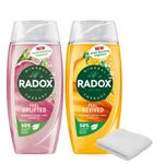 Radox Shower Gel Bundle - Mandarin & Apricot, Grapefruit & Ginger - Zesty and Energizing Scents for a Refreshing Shower Experience with Wash Cloth