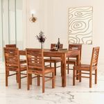 Ramdoot Furniture Wooden Dining Table 6 Seater | Six Seater Dinning Table with 6 Chairs for Home | Dining Room Sets for Restraunts | Sheesham Wood, Teak Brown Finish