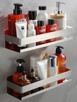 Cooeco Shower Caddy No Drilling - Self Adhesive Shower Shelf Storage for Bathroom Shower Organiser Stainless Steel Silver 2 Packs