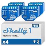 Shelly Plus 1 | WiFi & Bluetooth Smart Relay Switch | Home Automation | Alexa & Google Home Compatibility | iOS Android App | No Hub | Lighting and Garage door Control (4 Pack)