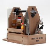 Wooden Grill Caddy Organizer - Versatile BBQ Caddy for Outdoor grill - Portable rustic wood condiment and paper towel holder with bottle opener for picnic and grilling