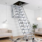 10 ft Wall-Mounted Folding Ladder, Attic Pull-Down Staircase System, 12-Step Loft Retractable Stairs, Suitable for Family Garages, Attics and Basements, Up to 660 Lbs