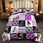 Horse Comforter Set Twin Western Cowgirl Farm Animal Bedding Set for Kids Girls Teens Women,Black White Zebra Stripe Grid Comforter Boho Arrow Rose Flower Quilted Duvet Sets 1 Pillow Case Purple