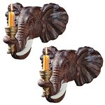 Design Toscano Elephant African Decor Candle Holder Wall Sconce Sculpture, 30.5 cm, Set of Two, Polyresin, Full Color