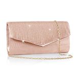 Larcenciel Women's Clutches, Shiny Envelope Evening Clutch Bag w/Detachable Chain, Elegant Handbags for Women, Glitter Crossbody Shoulder Bags for Wedding Prom Party Dinner, 23x13x5.5cm (Rose Gold)