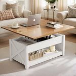 DWVO Lifting Top Coffee Table with Hidden Storage, Multi-Function Convertible Coffee Table, Center Table Converts to Dining Table for Living Room, Home Office (White)