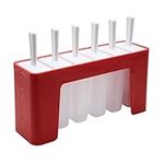 Tovolo Modern Pop Molds Popsicle Making Tray with Six Sticks for Mess-Free Frozen Treats, Candy Apple Red, Set of 6