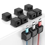 smofish Cord Organizer Holder, 6 Pack 10 Slot Magnetic Desk Cable Clips Management, Strong Phone Charging Cable Keeper, Wire Charger Holder for Nightstand, Kitchen Appliances, Office Supplies(Black)